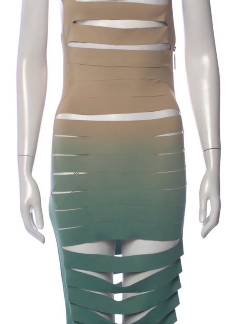 Bronx and Banco Beige to Teal Ombre Cutout Bandage Dress XS